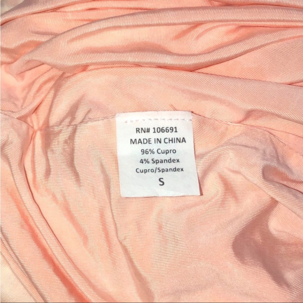YF&B Peachy Pink Single Button Crossover Front LS Sides Ruched Mini Dress SzS - Picture 16 of 16